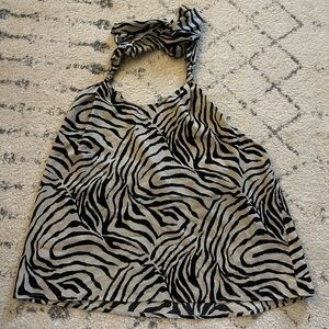SHEIN Zebra Print Halter Top - Black and Cream